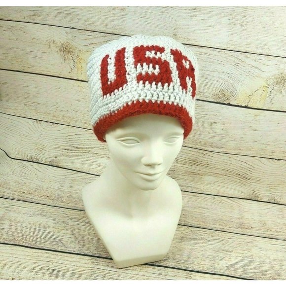 USA Wool Hat Unisex Handmade Knit Winter Warm Beanie Cap Holiday Gift Her & Him - Picture 4 of 10